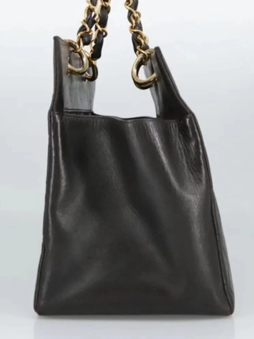 CHANEL Matelasse Chain Hand Bag Lamb Skin Black Gold CC Auth yk15908V